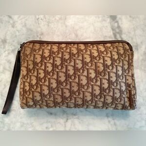 Christian Dior Authentic Vintage Brown Monogram Wristlet Clutch Purse